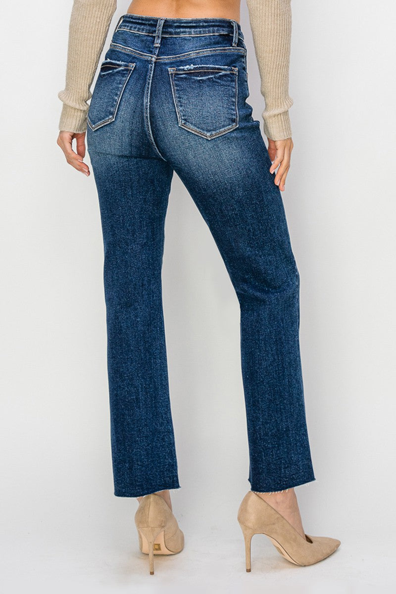 High Rise Button Closure Ankle Flare Jeans in Mid Wash - Risen Jeans
