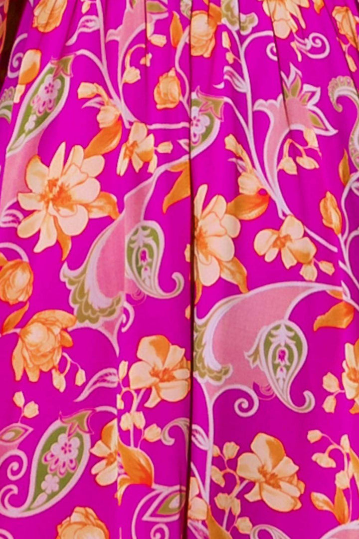 Women's Long Sleeve Woven Mini Dress in Fuchsia Floral by Flying Tomato