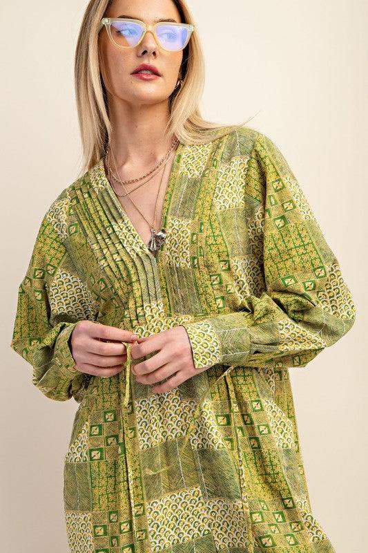 Womens Printed Wide Leg Jumpsuit Lime