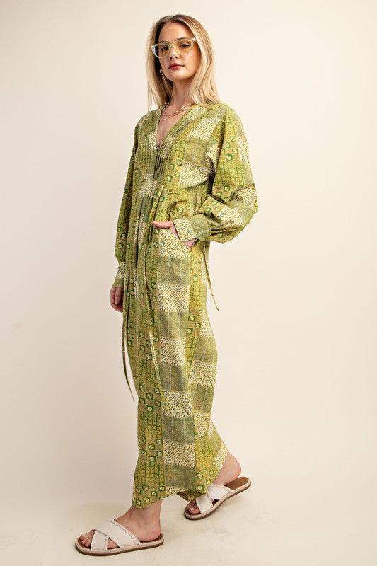 Womens Printed Wide Leg Jumpsuit Lime