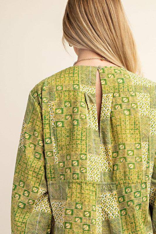 Womens Printed Wide Leg Jumpsuit Lime
