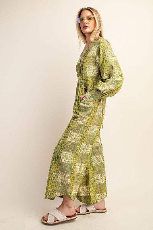 Womens Printed Wide Leg Jumpsuit Lime