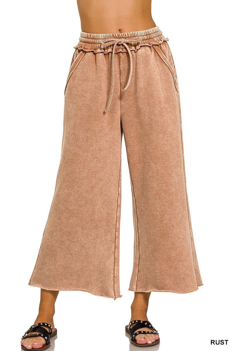Women's Super Soft Palazzo Crop Sweatpants in Rust