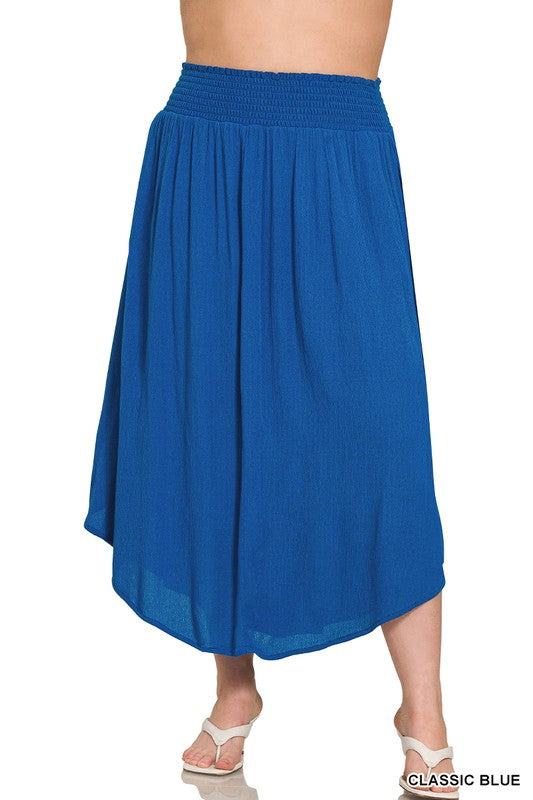 Plus Size Woven Crinkle Smocked Waist Skirt W Pockets