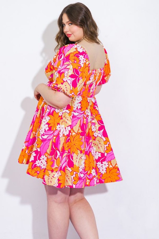 Plus Size Flying Tomato Pink, Orange Floral mini dress