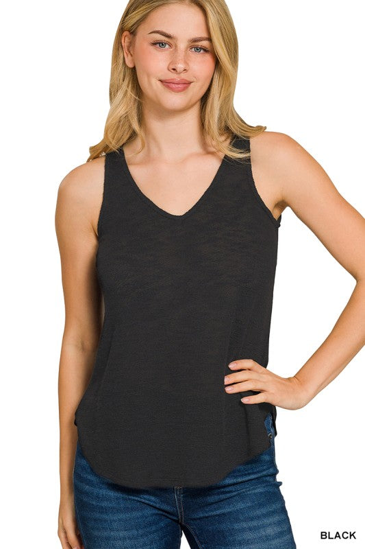 Womens Zenana V-neck hacci tank top- multiple colors