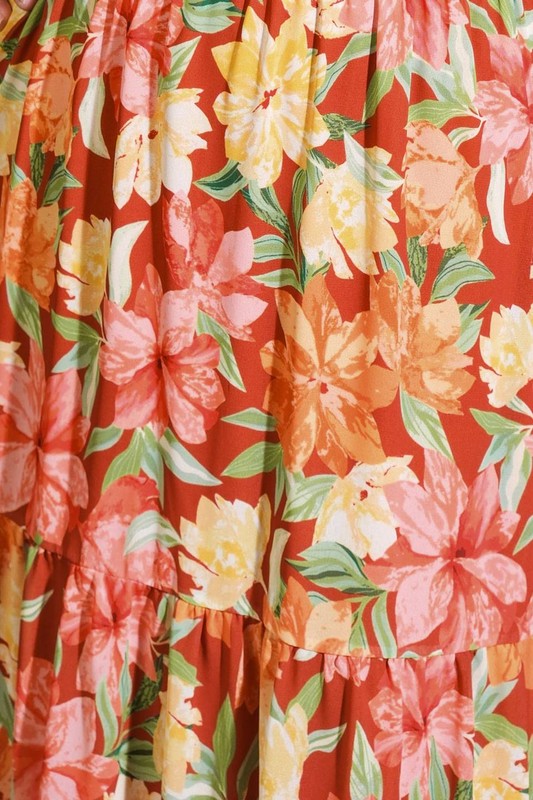 Plus Size Flying Tomato FLoral Tiered Burnt Sienna Maxi Dress