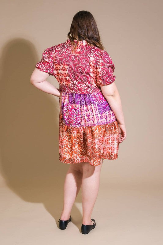Plus Size Flying Tomato Shirt Dress Batik Print