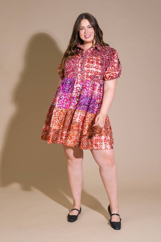 Plus Size Flying Tomato Shirt Dress Batik Print