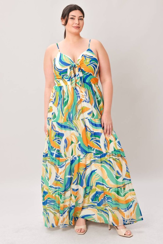 Plus Size Flying Tomato Tropical Tie Front Dress