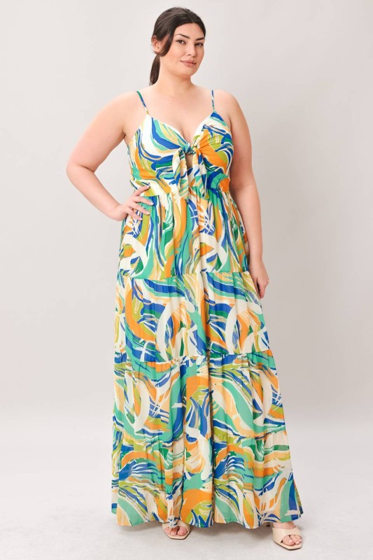 Plus Size Flying Tomato Tropical Tie Front Dress
