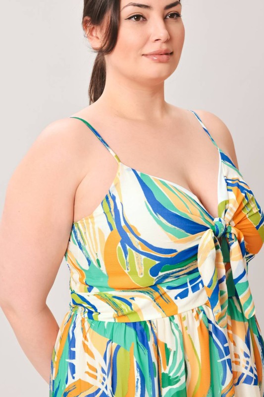 FLORIDA DREAMS WOVEN MAXI DRESS l FLYING TOMATO GREEN BLUE / 2X
