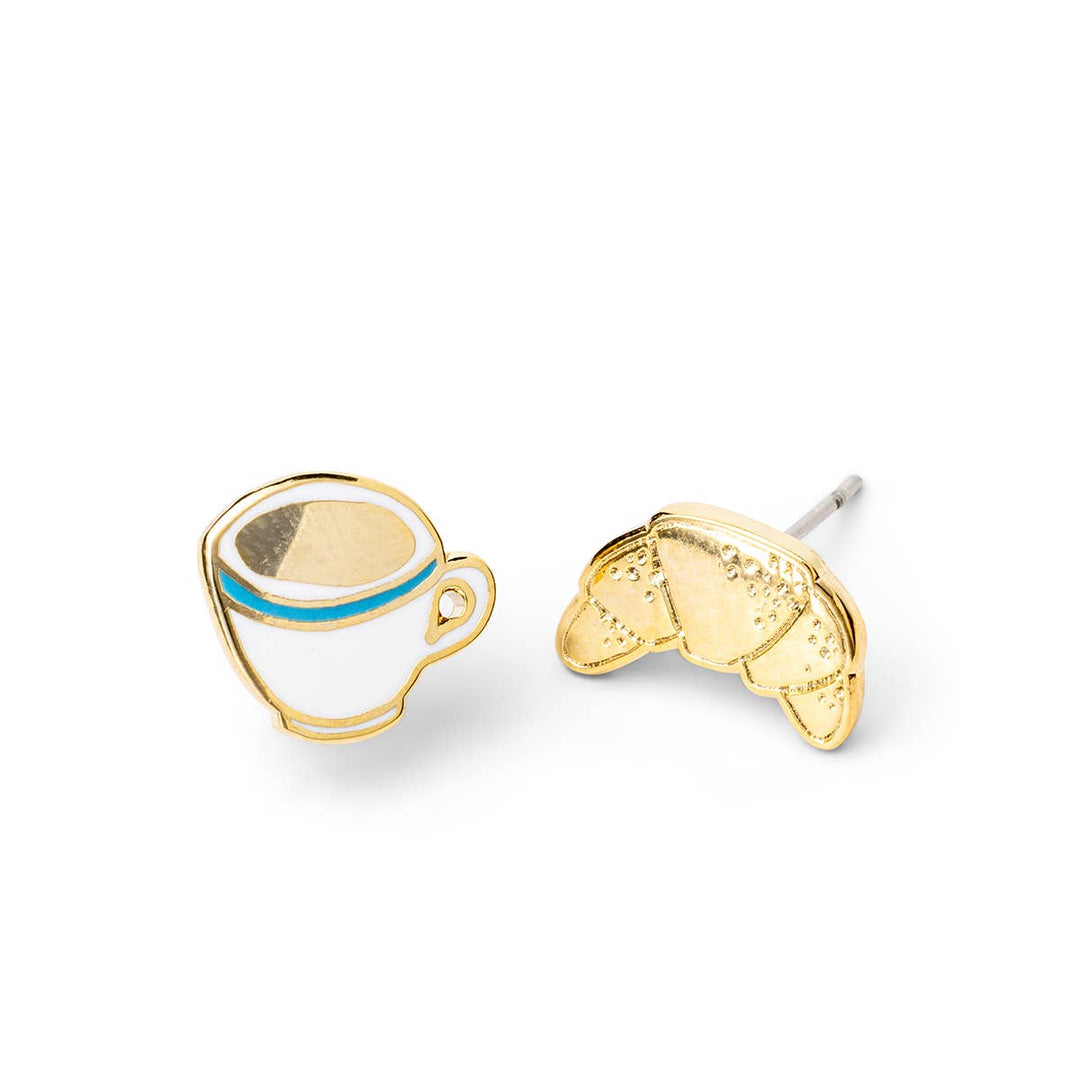 Yellow Owl Workshop - Croissant &amp; Coffee Earrings - Gold Statement Studs