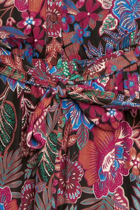 Plus Size Printed Woven Mini Dress in black and multicolored paisley