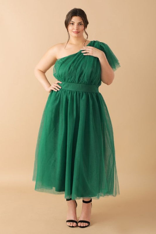 Plus Size Flying Tomato Solid Tulle Midi Dress