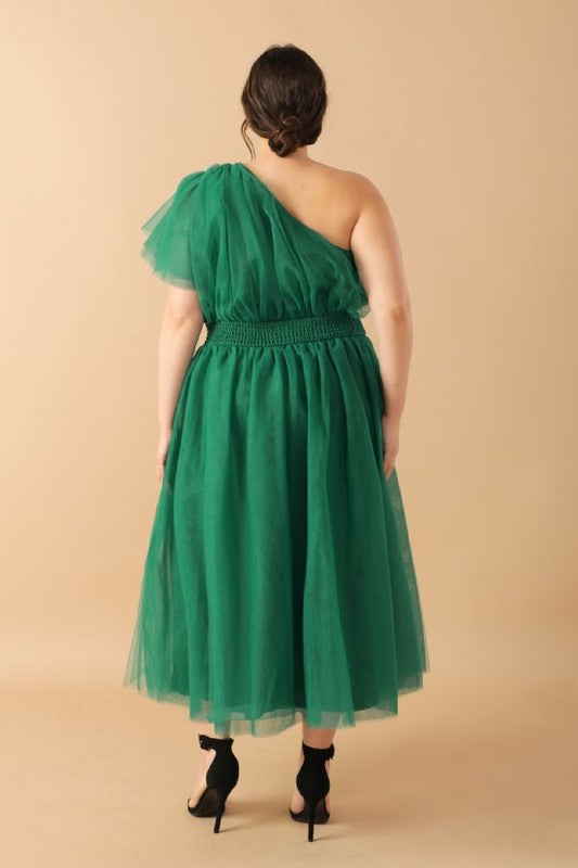 Plus Size Flying Tomato Solid Tulle Midi Dress