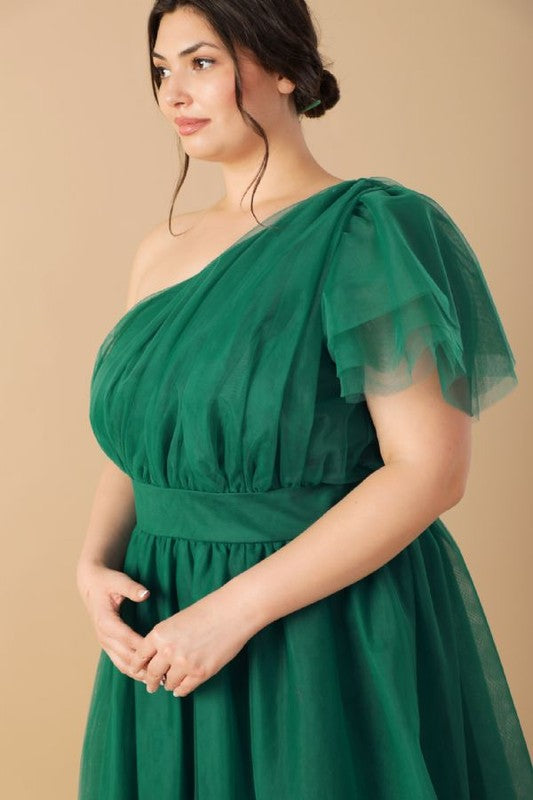 Plus Size Flying Tomato Solid Tulle Midi Dress