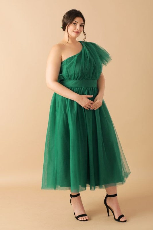 Plus Size Flying Tomato Solid Tulle Midi Dress