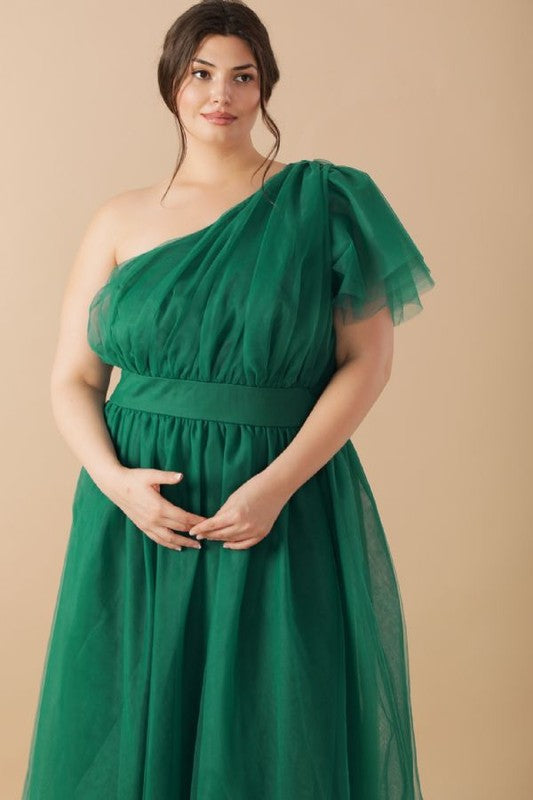 Plus Size Flying Tomato Solid Tulle Midi Dress