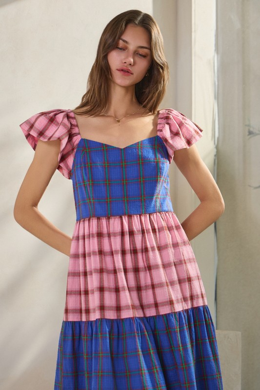 Womens and Plus Size Multi Printed Plaid Dress