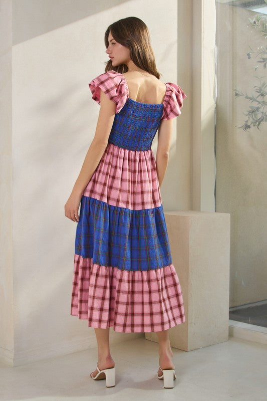 Womens and Plus Size Multi Printed Plaid Dress