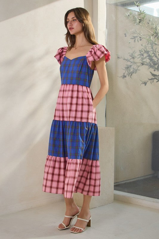 Womens and Plus Size Multi Printed Plaid Dress