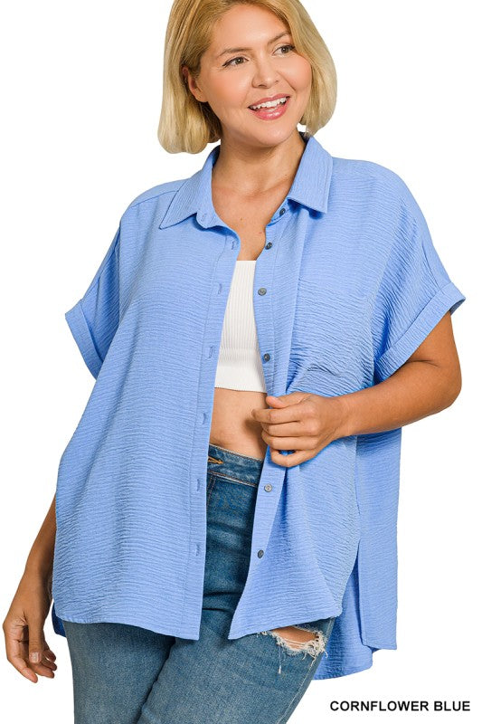 Plus Size Airflow woven button down top