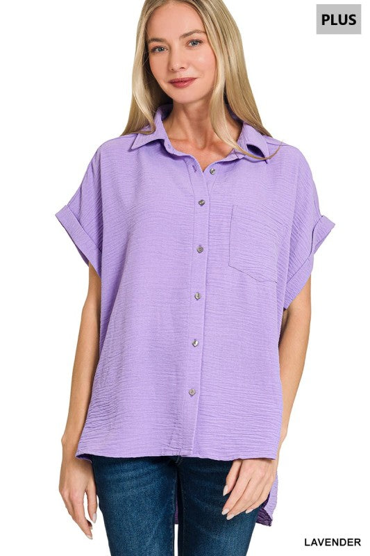 Plus Size Airflow woven button down top