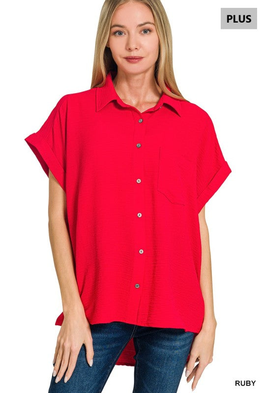 Plus Size Airflow woven button down top