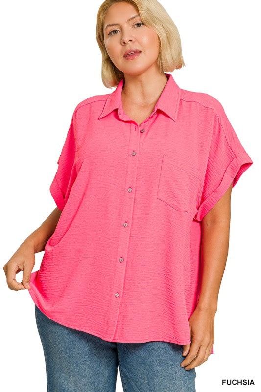 Plus Size Airflow woven button down top