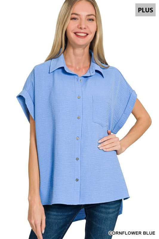Plus Size Airflow woven button down top