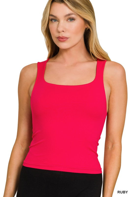 Womens Zenana Double Layer Tank Square Neck