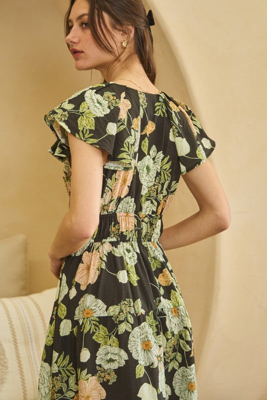 Womens Floral Printed Midi Dress