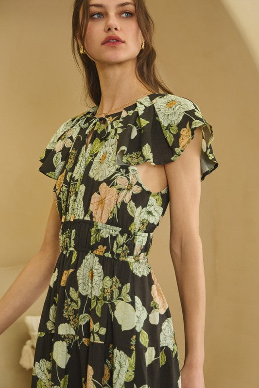 Womens Floral Printed Midi Dress
