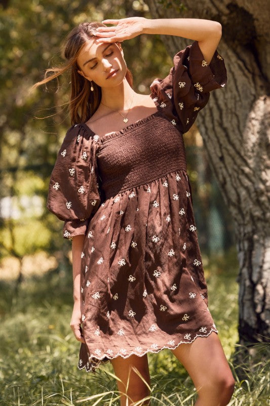 Womens Short Bubble Sleeve Baby Doll Dress