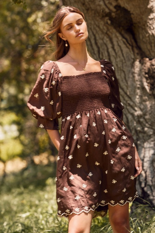 Womens Short Bubble Sleeve Baby Doll Dress