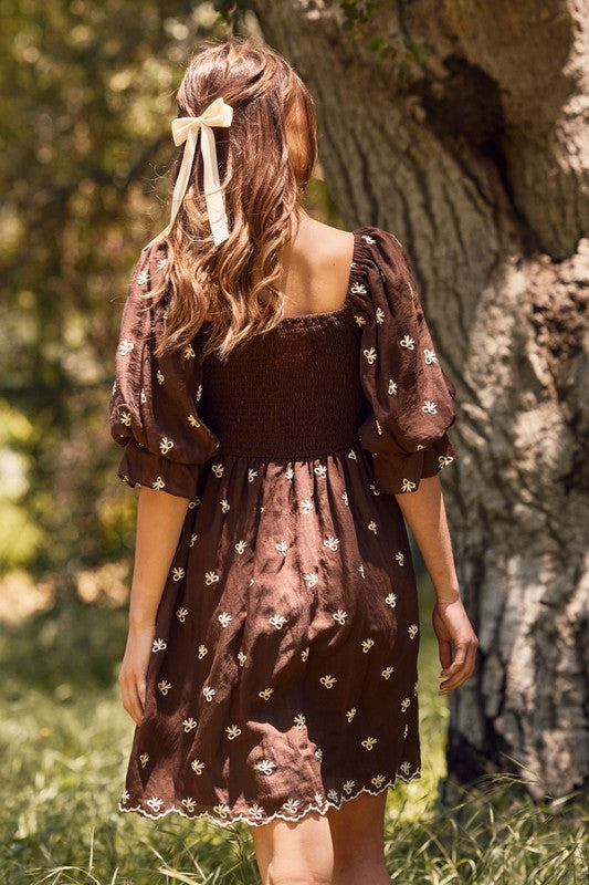 Womens Short Bubble Sleeve Baby Doll Dress