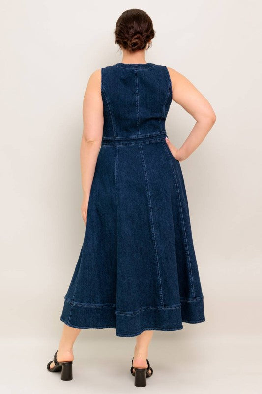 Plus Size Denim Midi Dress Aline Fit and Flare