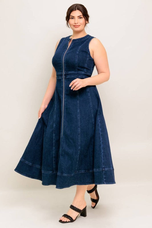 Plus Size Denim Midi Dress Aline Fit and Flare Plus Size Denim Midi Dress Aline Fit and Flare