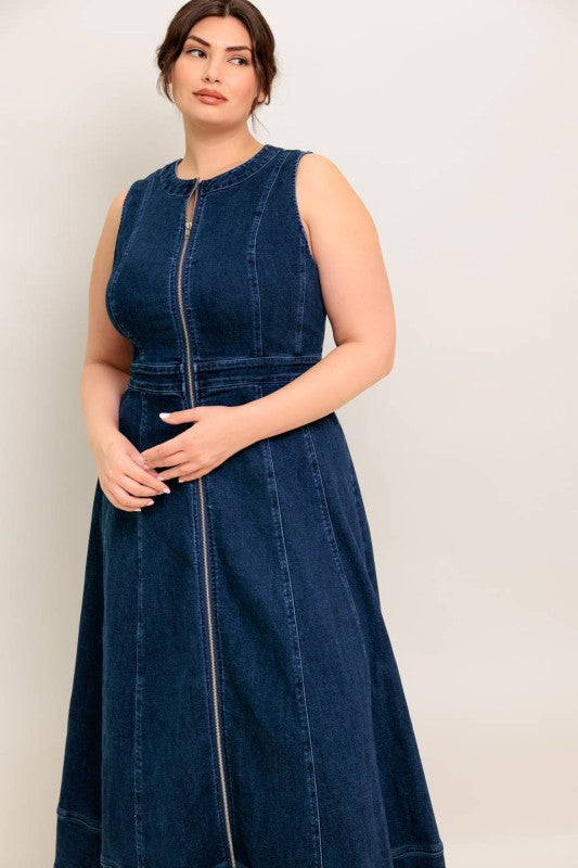 Plus Size Denim Midi Dress Aline Fit and Flare