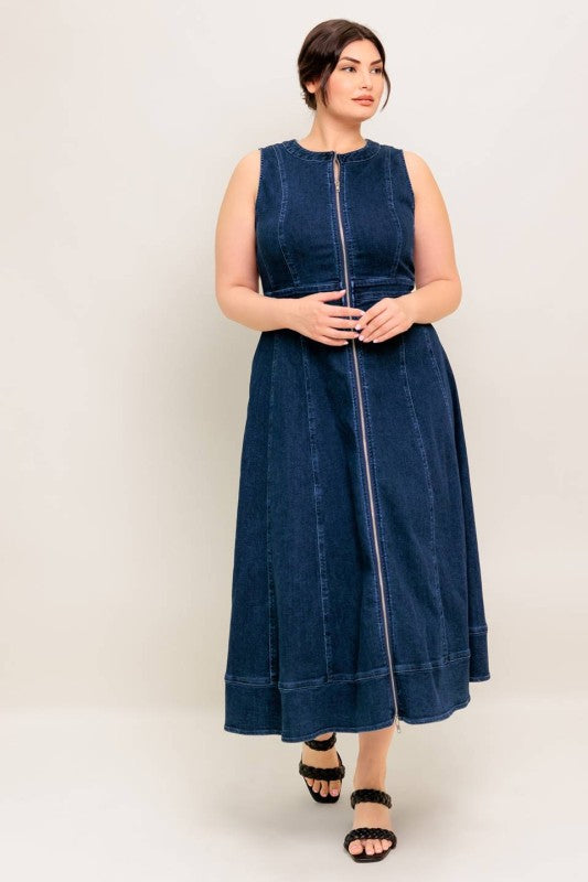 Plus Size Denim Midi Dress Aline Fit and Flare