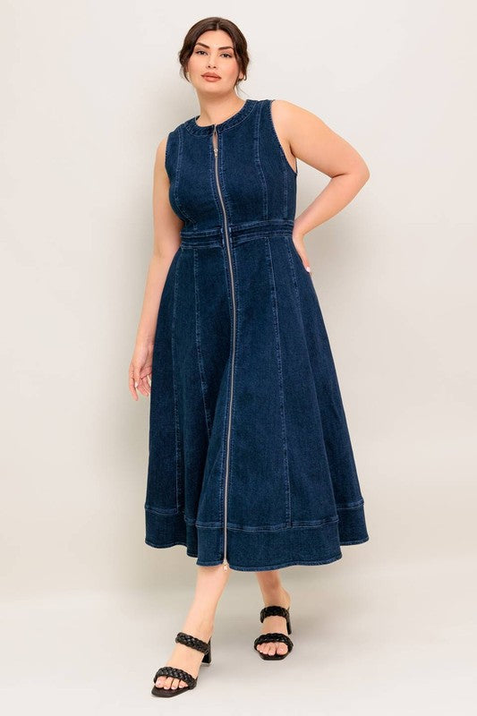 Plus Size Denim Midi Dress Aline Fit and Flare