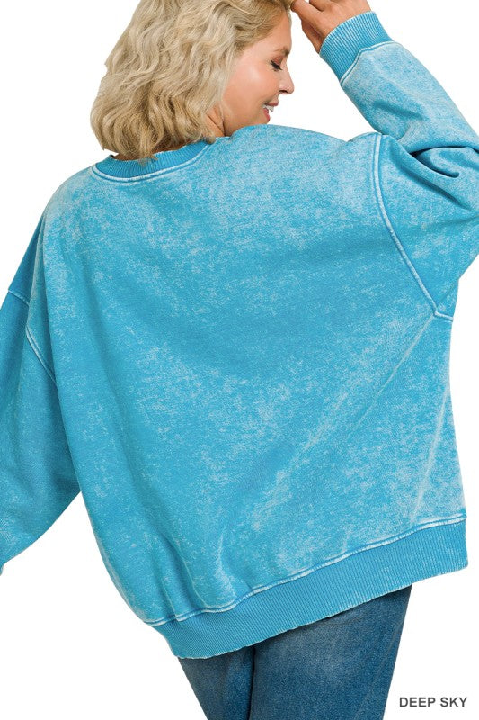 Plus size Oversized Fleece pullover in deep sky