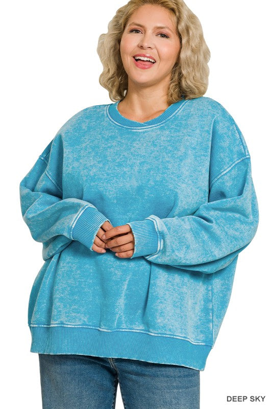 Plus size Oversized Fleece pullover in deep sky
