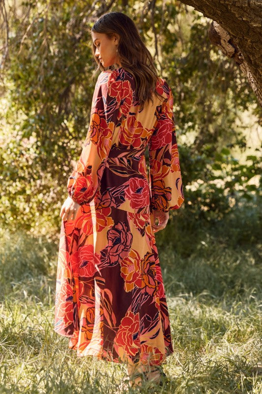 Plus Size Floral Printed Wrapped Midi Dress