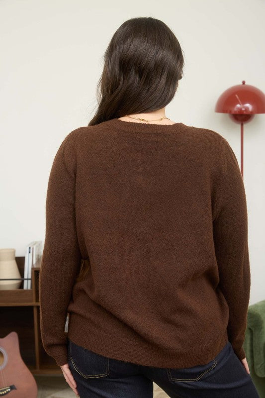 Plus Size Round Neck Cardigan