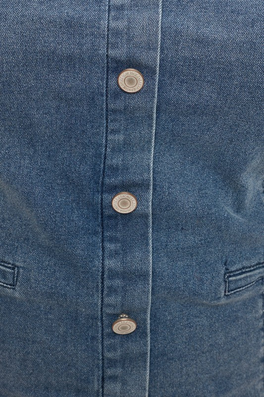 Plus Size Denim Strapless Tube Top with Buttons