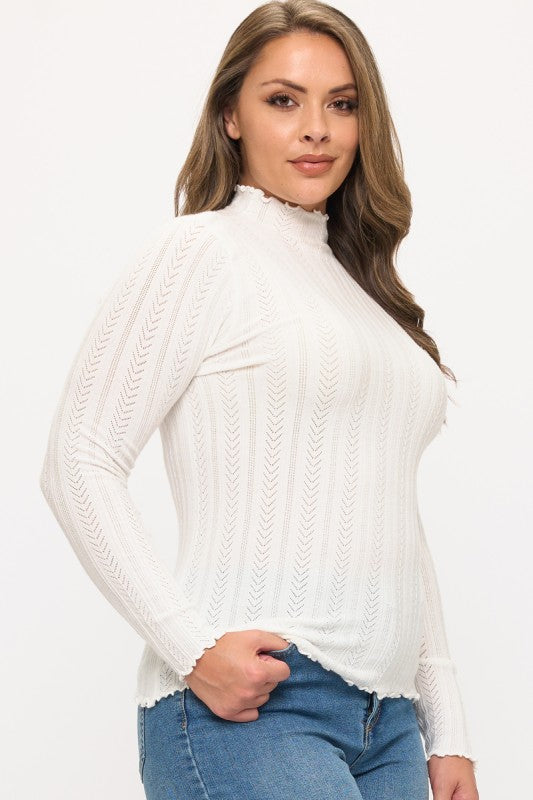 Plus Size Lettuce Hem Turtle Neck