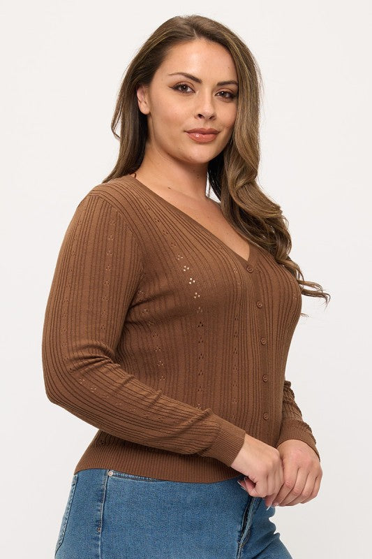 Plus Size Long Sleeve Button Cardigan