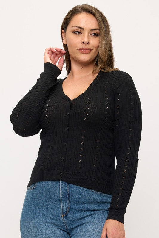 Plus Size Long Sleeve Button Cardigan